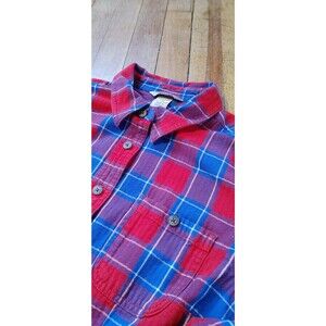 Duluth Trading Women's Medium M Red Blue Plaid Western Cotton Flannel Button Up